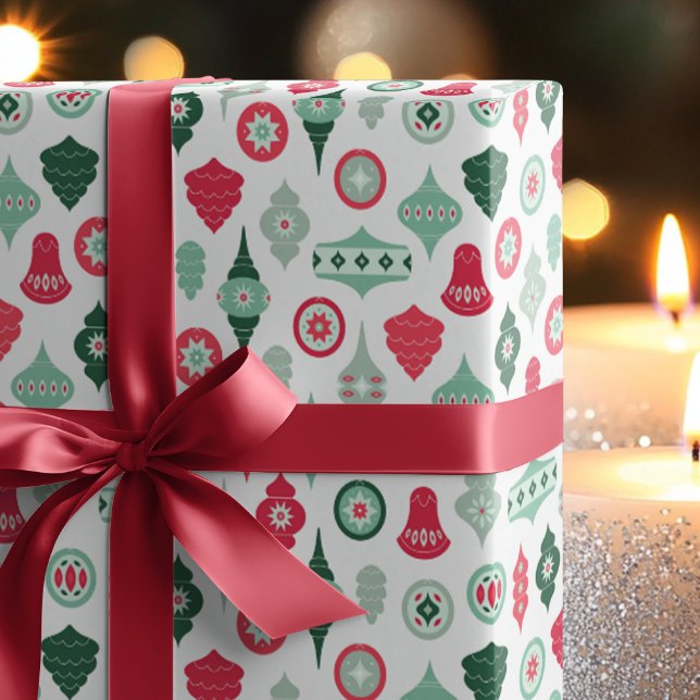 Modern Retro Christmas Ornaments Wrapping Paper (Creator Uploaded)