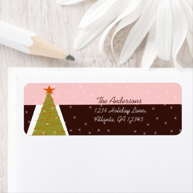 Modern Retro Christmas Tree Return Address Label (Insitu)