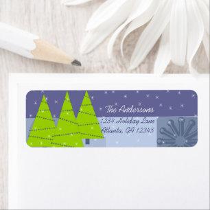 Modern Retro Christmas Tree Return Address Label