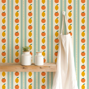 Modern Retro Citrus Stripes Light Teal Wallpaper