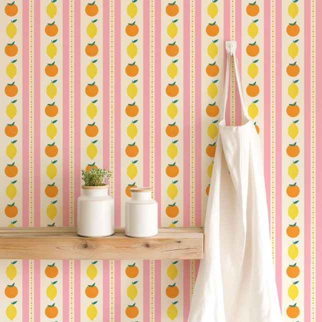 Modern Retro Citrus Stripes Pink Wallpaper (Creator Uploaded)