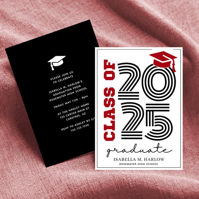 Modern Retro Class of 2025 Red and Black Grad Invitation (Creator Uploaded)