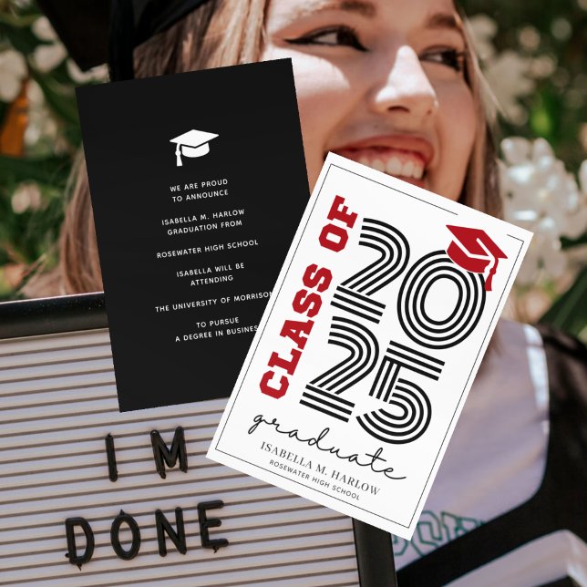 Modern Retro Class of 2025 Red Black Grad Announcement (Creator Uploaded)