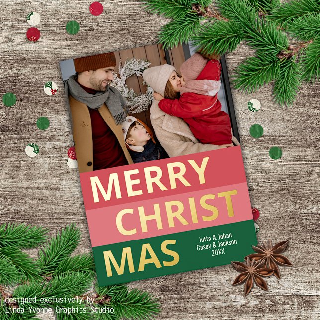 Modern Retro Classy Bold Stripe Blocks Gold Foil Holiday Card (Creator Uploaded)