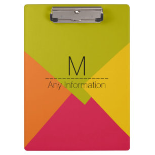Modern Retro Colour Geometric Pattern Monogram #2 Clipboard