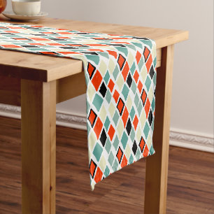 modern retro colourful diamonds geometric pattern short table runner