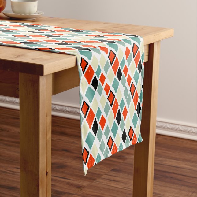modern retro colourful diamonds geometric pattern short table runner (In Situ)