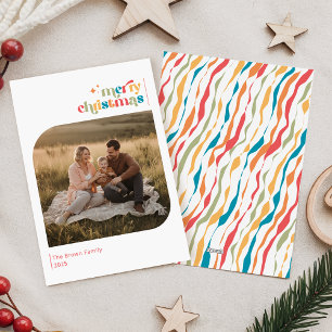 Modern Retro Colourful Family Photo Christmas Holiday Card