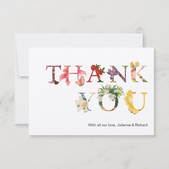 Modern Retro Colourful Floral Wedding Thank You (Front)