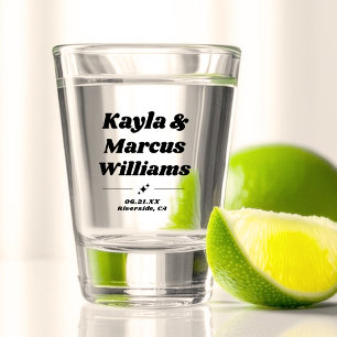 Modern Retro Cool Fun Wedding Names Party Favour Shot Glass