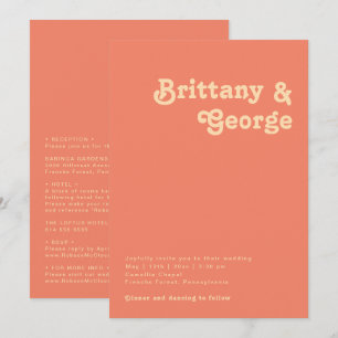 Modern Retro   Coral All In One Wedding Invitation