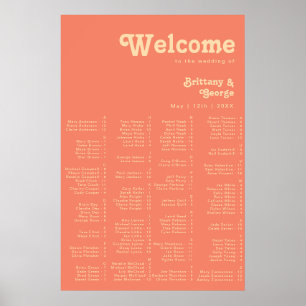 Modern Retro Coral Alphabetical Seating Poster