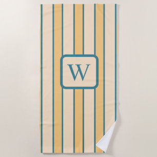 Modern Retro Coral and Green Stripe Beach Towel