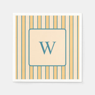 Modern Retro Coral and Green Stripe Napkin