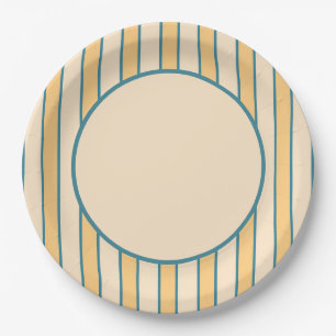 Modern Retro Coral and Green Stripe Paper Plate