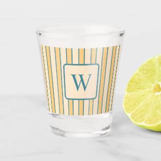 Modern Retro Coral and Green Stripe Shot Glass