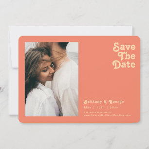 Modern Retro   Coral Photo Horizontal Rounded Edge Save The Date