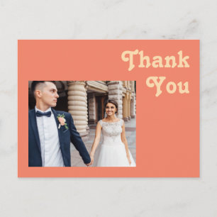 Modern Retro   Coral Photo Wedding Thank You Postcard