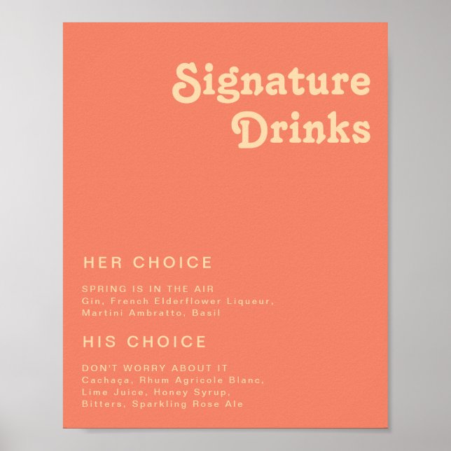 Modern Retro | Coral Signature Drinks Sign (Front)