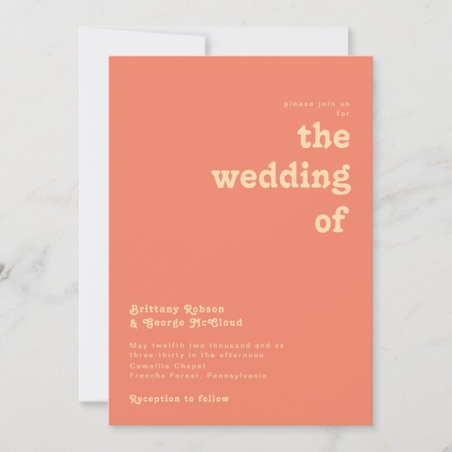 Modern Retro | Coral The Wedding Of Invitation (Front)