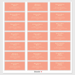 Modern Retro   Coral Wedding Guest Address Sticker