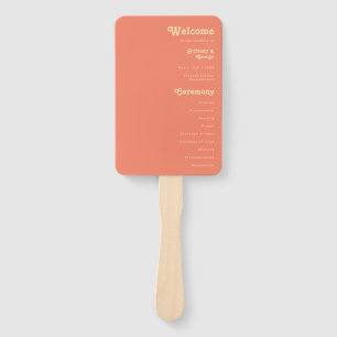 Modern Retro   Coral Wedding Program Hand Fan