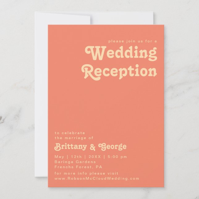Modern Retro | Coral Wedding Reception Invitation (Front)