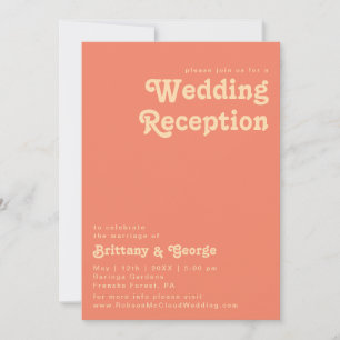 Modern Retro   Coral Wedding Reception Invitation