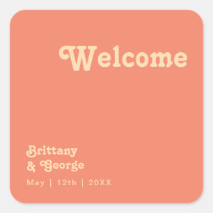 Modern Retro   Coral Wedding Welcome Square Sticker
