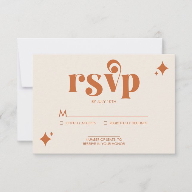 Modern Retro Cream and Orange Wedding RSVP Card (Front)