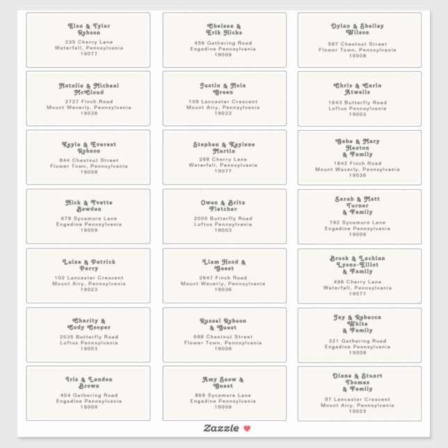 Modern Retro | Cream Wedding Guest Address Labels (Sheet)