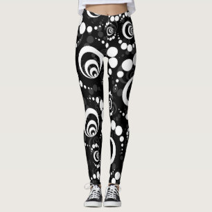Modern Retro Crop Circle Black And White Leggings