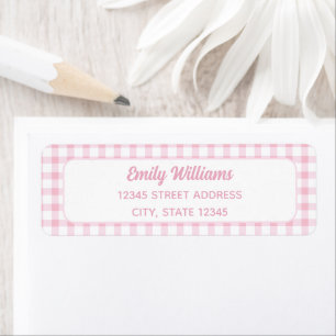 Modern Retro Cute Girly Pink Gingham Return Address Label