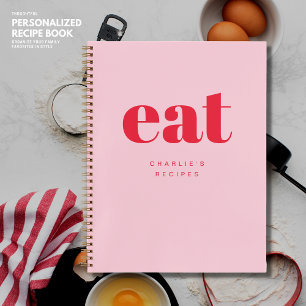 Modern Retro Cute Pink and Red Custom Blank Recipe Notebook