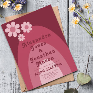 Modern Retro Daisy Arch Pink Budget Wedding Invitation Postcard