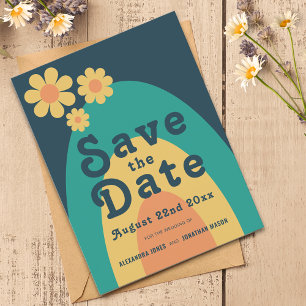 Modern Retro Daisy Arch Wedding Invitation Postcard