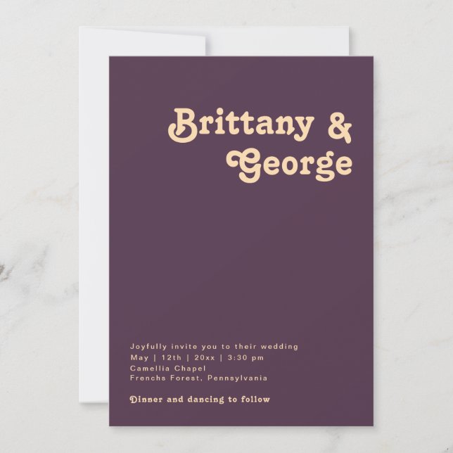 Modern Retro | Dark Purple Casual Wedding Invitation (Front)
