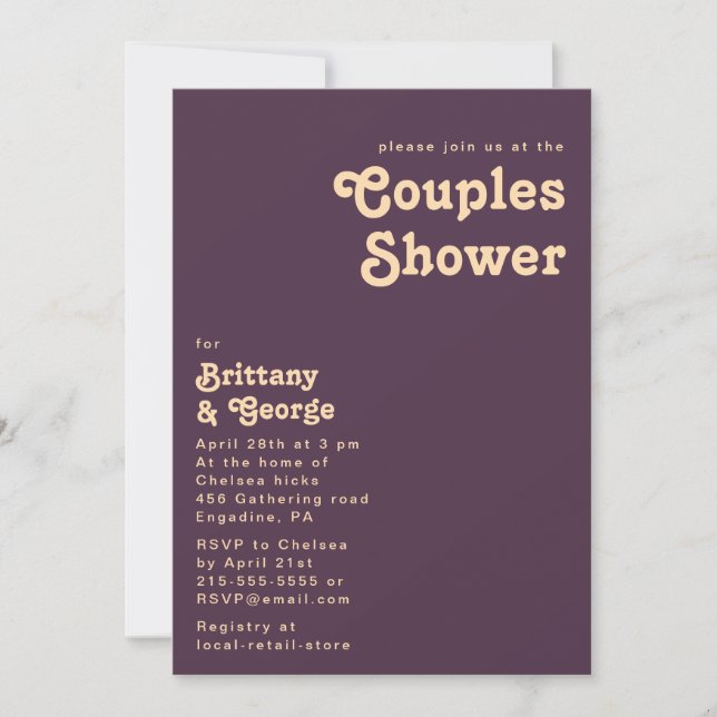 Modern Retro | Dark Purple Couples Shower Invitation (Front)