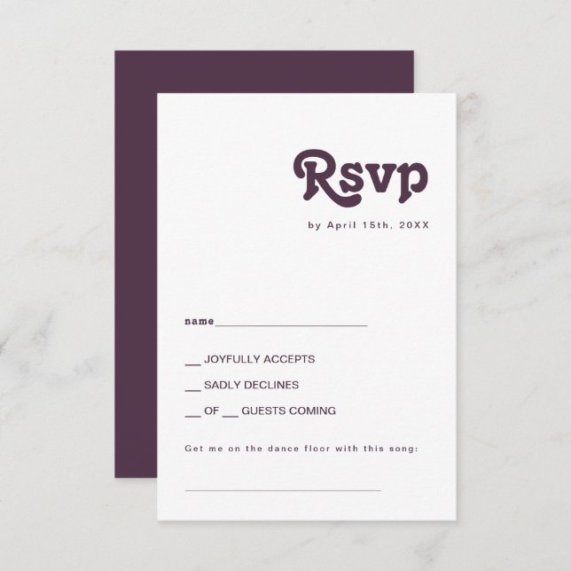 Modern Retro | Dark Purple Song Request RSVP Card (Front/Back)