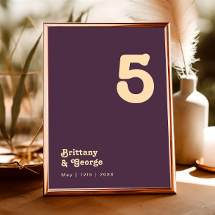 Modern Retro Dark Purple Table Number