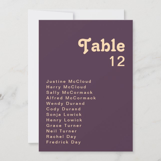 Modern Retro | Dark Purple Table Number Chart (Front)