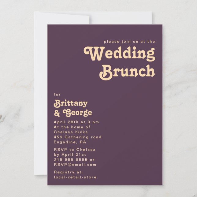 Modern Retro | Dark Purple Wedding Brunch Invitation (Front)