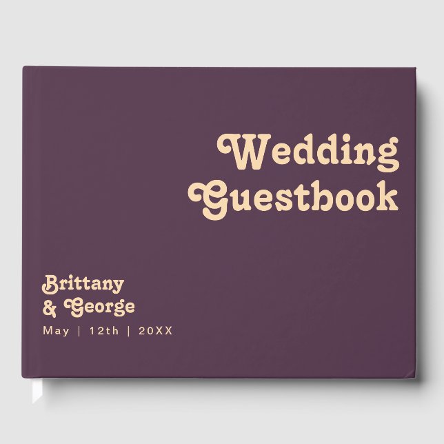 Modern Retro | Dark Purple Wedding Guestbook (Front)