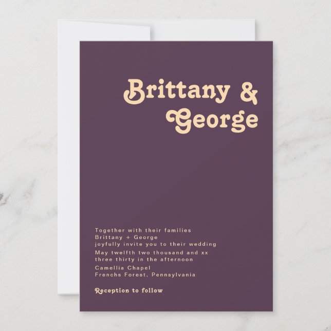 Modern Retro | Dark Purple Wedding Invitation (Front)