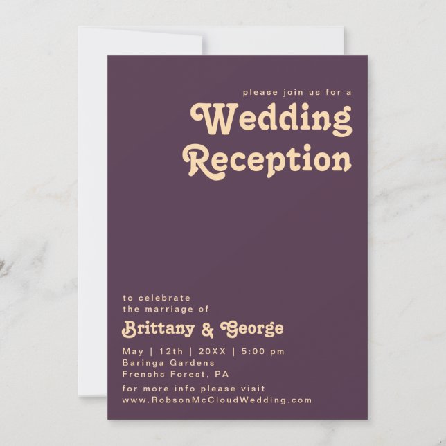 Modern Retro | Dark Purple Wedding Reception Invitation (Front)