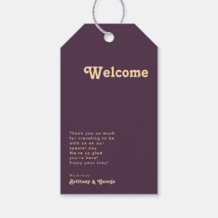 Modern Retro Dark Purple Wedding Welcome Gift Tags