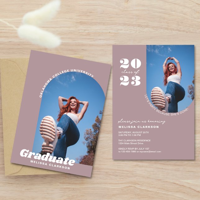 Modern Retro Dusty Pink Bold Photo Arch Graduation Invitation (Creator Uploaded)