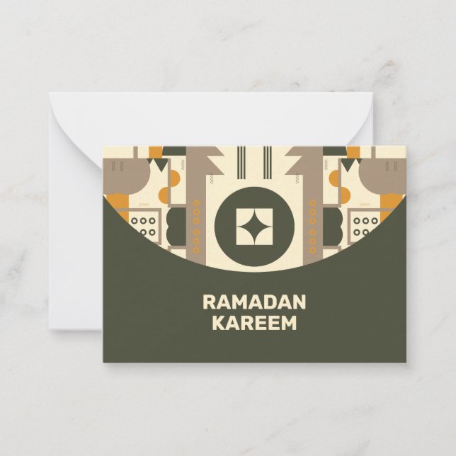 Modern Retro Earth Tone Geometric Eid Note Cards (Front)