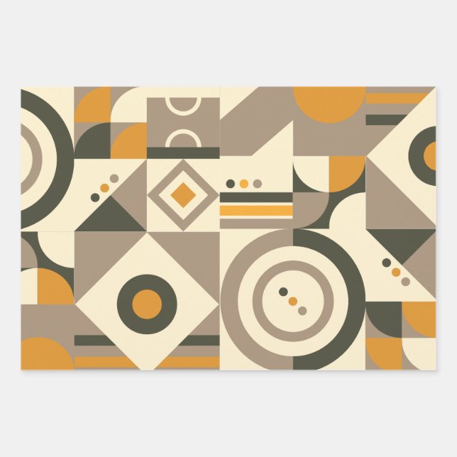 Modern Retro Earth Tone Geometric Wrapping Paper (Front)