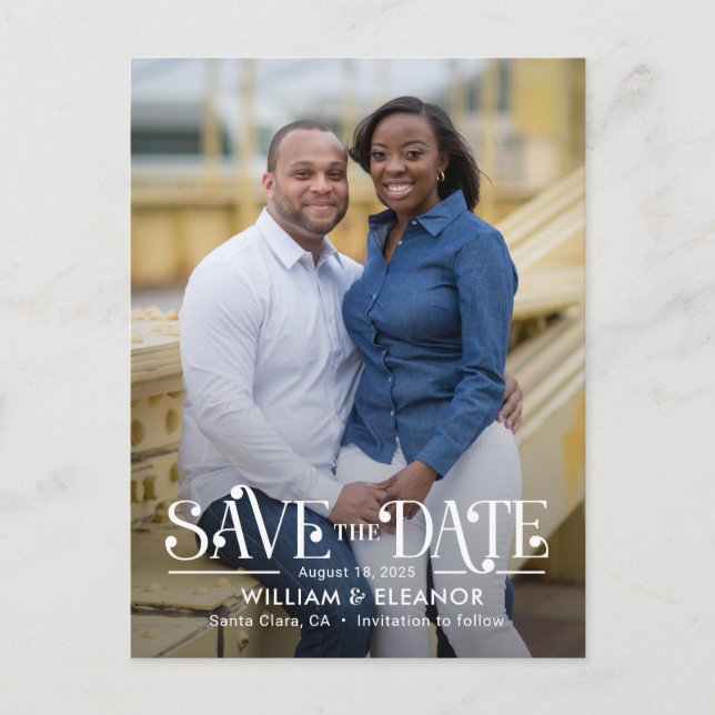 Modern Retro Editable Colour Save The Date Postcar Postcard (Front)